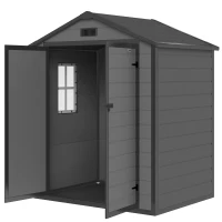 Outsunny 6'x4.5' Garden Storage Shed, Lockable Garden Shed with Double Doors, Window, Vent and Plastic Roof, Dark Grey(m-11)