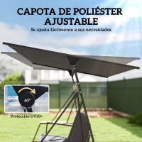 Outsunny Columpio de Jardín Exterior de 3 Plazas con Techo Ajustable 2 Bandejas Cojines y Marco de Metal Carga 360 kg Gris(m-6)