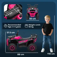AIYAPLAY 12V Kids Electric Ride on ATV, Battery-Powered Quad Bike w/ Spring Suspension, Forward Backward, Storage Basket, Pink(m-3)