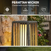 Outsunny Solar Rattan Floor Lamp, Outdoor Garden Lantern with Auto On/Off LED Lights, IP44 for Patio, Terrace, Dark Grey(m-6)