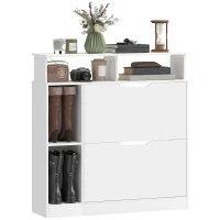 HOMCOM Schoenenkast met 2 Klappen Schoenenrek met Verstelbare Tussenschotten, Open Rekken voor 12 Paar Schoenen 89 x 25 x 92 cm Wit(m-10)