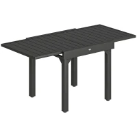 Outsunny Expandable Patio Dining Table for 4-6 People, 80-160 cm Aluminium Extendable Outdoor Patio Table with Slatted Top, Black(m-1)