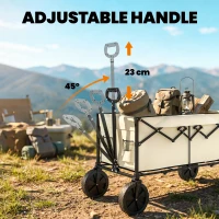 Outsunny 95L Foldable Festival Trolley on Wheels, Collapsible Wagon Cart with Adjustable Handle and 2 Cup Holders, Khaki(m-6)