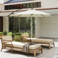 Outsunny Chapéu de Sol de Jardim Ø300x260cm Chapéu de Sol Excêntrico Inclinável com Manivela Base Cruzada e Suporte de Metal 8 Hastes para Terraço Exterior Balcão Creme(m-9)