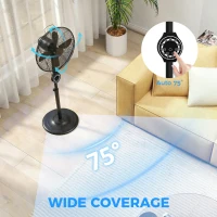 HOMCOM 41 cm Metal Pedestal Fan with Oscillating, Adjustable Height Black(m-4)