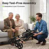 HOMCOM Rollator Walker with Seat, Compact Quick Folding Mobility Walker with 8" Wheels, Carry Bag, Adjustable Height, Cane Holder and Lightweight Aluminium Frame for Seniors and Disabled, Gold Tone(m-8)