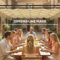 Outsunny Pergolă Gazebo 5.7x2.95 m, Pergolă de Grădină cu Acoperiș Retractabil și Glisant, Găuri de Drenaj, din Poliester și Metal, Pergolă pentru Exterior, Terasă, UV50+, Bej(m-4)