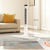 HOMCOM Tower Fan with WiFi Control Standing Floor Fan with Remote Control 116 cm White(m-3)