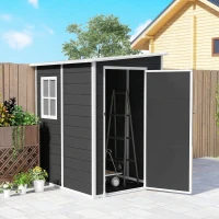 Outsunny 4'x5' Garden Storage Shed, Lean to Shed, Lockable Garden Shed with Window, Vent and Plastic Roof, Black(m-9)