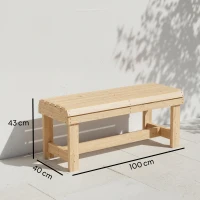 Outsunny Wooden Outdoor Bench, 2 Seater Garden Bench, Backless Patio Bench with Slatted Curved Seat, Natural Wood Finish(m-3)