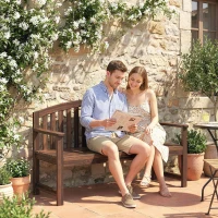 Outsunny 2 Seater Wooden Garden Bench with Armrest, Outdoor Furniture Chair for Park, Balcony, Carbonised Finish(m-2)