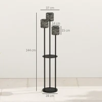 Outsunny Boho Rattan Floor Lamp, 3-Lights Rattan Lamp with Shelf, Freestanding Solar Garden Light with Auto On/Off Lights, Grey(m-3)