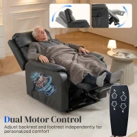 HOMCOM Fotel dla seniorów z funkcją podnoszenia i relaksu, elektryczny fotel z ekoskóry, podwójny silnik, sprężyny kieszeniowe, czarny(m-7)