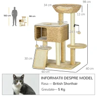 PawHut 95cm Cat Tree Tower for Indoor Cats, with Scratching Post, Cat House, Toy Ball, Platform - Beige(m-3)