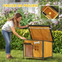 PawHut Cuccia per Cani da Esterno in Legno e Acciaio Anti-Morso, Tetto Apribile e Tenda per Porta, Giallo(m-6)