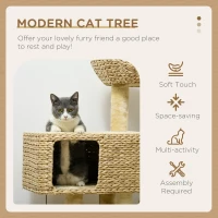 PawHut 95cm Cat Tree Tower for Indoor Cats, with Scratching Post, Cat House, Toy Ball, Platform - Beige(m-4)
