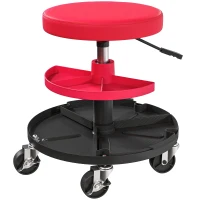 HOMCOM Rolling Mechanic Stool, 135kg Capacity Workshop Stool, 360° Swivel Roller Padded Creeper Seat with Wheels, Tool Trays Storage for Garage, Shop, Auto Repair, Red(m-1)