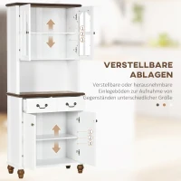HOMCOM Kast voor in de keuken, buffet, 2 laden, 2 kastvakken, klassiek ontwerp, wit + donkerbruin, 76 x 38 x 182 cm(m-5)