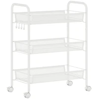 HOMCOM Carrinho de 3 níveis com cestos carrinho com rodas carrinho de arrumação 45 x 26,5 x 63 cm branco(m-1)