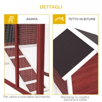 PawHut Conigliera da Esterno in Legno con Casetta per Conigli e Rampa, 123.5x62.6x92.5 cm, Marrone e Bianco(m-7)