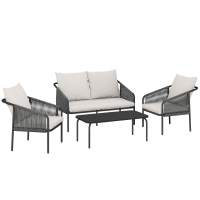Outsunny Garden furniture set 4-piece Polyrattan lounge set with two-seater 2 armchairs coffee table removable cushions with ties