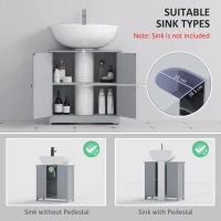 kleankin Under Sink Bathroom Cabinet, Freestanding Under Sink Cabinet with 2 Doors and Adjustable Shelf for Basin without or with Pedestal, Grey(m-4)