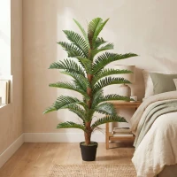 HOMCOM Palmeira Artificial 120 cm com 24 folhas em PEVA, Planta Decorativa com Vaso de Plástico, Verde(m-6)