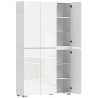 HOMCOM Aparador Alto de Cozinha Armário de Cozinha Alto Brilho 6 Portas com Fecho Suave Prateleiras Reguláveis Branco(m-1)