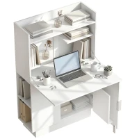 HOMCOM Secretária de computador dobrável, mesa de computador com tampo rebatível, prateleiras e armário, 80x30x128cm, branco(m-8)