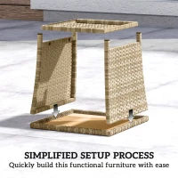 Outsunny Side Table 2-Tier Outdoor Coffee Table with Storage Shelf PS Wood Slat Top/Khaki(m-7)