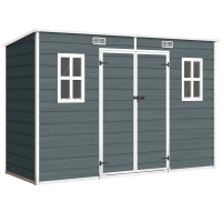 Outsunny Abrigo para ferramentas 3,2 m², Caseta de jardim com telhado inclinado, 303x123x197cm com janela Porta trancável Abertura de ventilação Piso