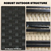 Outsunny Double Garden Rattan Daybed, Wicker Sun Bed Chaise Lounger with Storage Ottoman, 4-Level Adjustable Backrest, Brown(m-7)