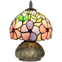HOMCOM Tiffany-Style Table Lamp with Sculpted Dragonfly Base, Handcrafted Antique Stained Glass Bedside Lamp for Living Room and Bedroom, E27 Socket, Pink(m-1)
