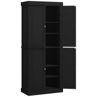 HOMCOM Móvel Alto de Cozinha com 6 Prateleiras Ajustáveis e 4 Portas em Madeira 76x40,5x184 cm Preto