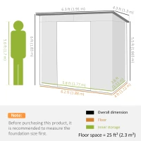 Outsunny 4 x 6ft Galvanised Metal Garden Shed, with Locking Door - Grey(m-3)