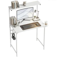 HOMCOM Computer Desk, 80cm Home Office Study Table with Hutch Shelf, Cup Holder, Headphone Hook, White(m-11)