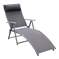 Outsunny Sun Lounger Steel Frame Outdoor Folding Chaise Texteline Lounge Chair Recliner with Headrest & 7 Levels Adjustable Backrest, Grey(m-21)