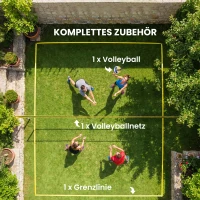 SPORTNOW Badmintonset, draagbaar badmintonnet met verstelbare stalen palen, volleybal draagtas 950 x 100 x 248 cm zwart(m-8)