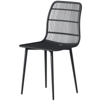 Outsunny Conjunto de 4 Cadeiras de Jantar para Exterior, Cadeiras de Jardim com Encosto com Ranhuras, Preto(m-7)