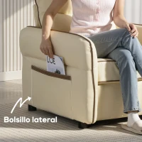 HOMCOM Sofá de 3 Plazas Tapizado en Cuero Sintético Acolchado Grueso Asiento Ancho Reposabrazos Bolsillo Montaje Rápido Beige(m-7)