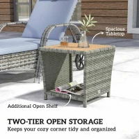 Outsunny Side Table 2-Tier Outdoor Coffee Table with Storage Shelf PS Wood Slat Top/Light Grey(m-4)