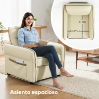 HOMCOM Butaca de Salón Tapizada en Cuero Sintético Sillón Relax con Reposabrazos Acolchado Grueso para Dormitorio Beige(m-5)