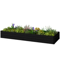 Outsunny Carré potager de jardin rectangulaire jardinière extérieure 241 x 90,5 x 30 cm tôle d'acier ondulée noir(m-1)