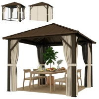 Outsunny Pavilhão de jardim aprox. 3 x 3 m, pavilhão de alumínio com teto em aço Hardtop, rede mosquiteira, 4 laterais, UPF50+(m-7)