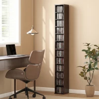 HOMCOM Conjunto de 2 estantes coluna armário de armazenamento CD-DVD 12 compartimentos 21 x 22,5 x 88,5 cm capacidade 204 CD castanho(m-2)