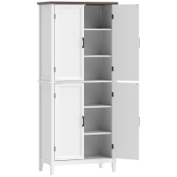 HOMCOM Aparador Alto para Cozinha 6 Níveis Armário de Cozinha 4 Portas em Chevron e 4 Prateleiras Ajustáveis 76x40x178,5 cm Branco
