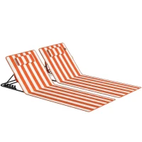 Outsunny Conjunto 2 Espreguiçadeiras Dobráveis Portáteis, Praia, Encosto Regulável, Laranja.(m-1)
