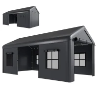 Outsunny 3 x 6 m Heavy Duty Carport, Portable Garage Car Canopy Tent with Galvanised Frame, Doors, Windows, Dark Grey(m-11)