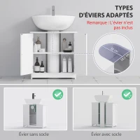 kleankin Meuble salle de bain sous lavabo - meuble sous-vasque - placard 2 portes avec étagère - dim. 60L x 30l x 60H cm - en bois blanc(m-4)