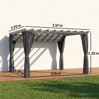 Outsunny Pérgola aprox. 3,6x3 m Pavilhão de Jardim Cobertura de Terraço em Alumínio Pavilhão de Jardim com Teto Ajustável Cinza Escuro(m-3)